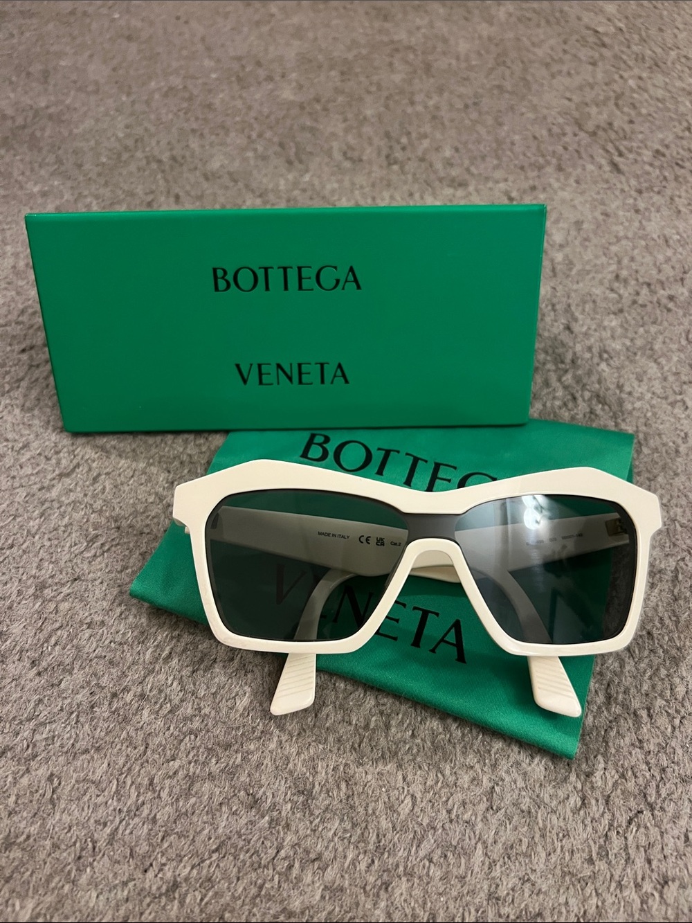 Bottega Veneta White Oversized Geometric Sunglasses with Dark Lenses